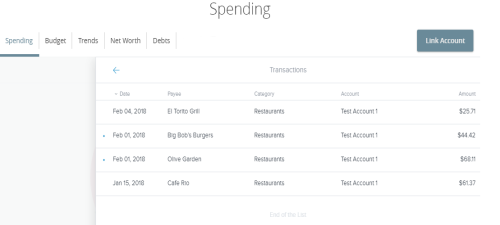 Spending widget screenshot